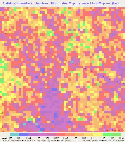 Oshikushomunkete,Namibia Elevation Map
