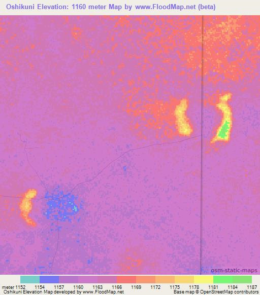 Oshikuni,Namibia Elevation Map
