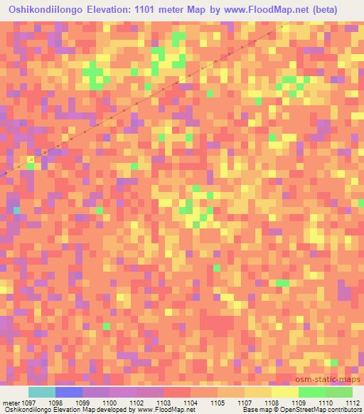 Oshikondiilongo,Namibia Elevation Map