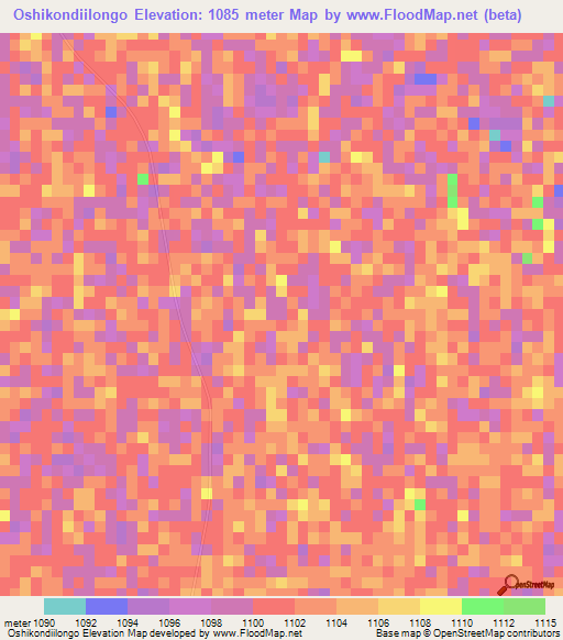Oshikondiilongo,Namibia Elevation Map