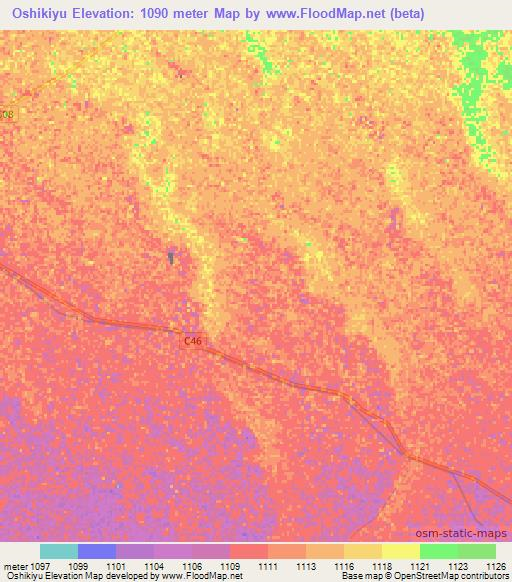 Oshikiyu,Namibia Elevation Map