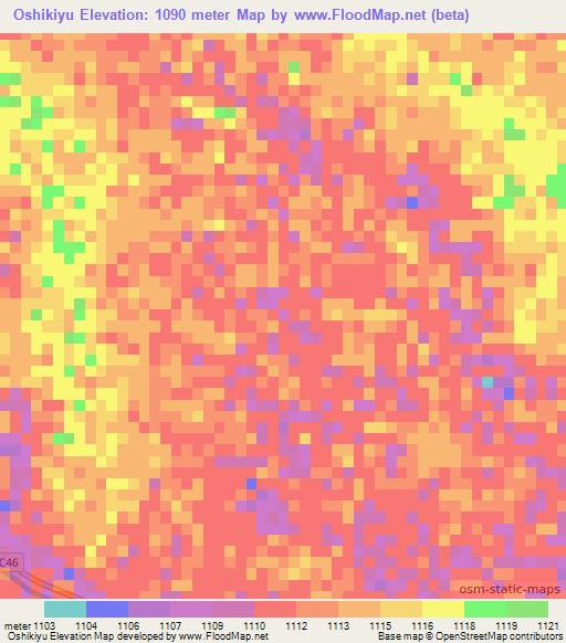 Oshikiyu,Namibia Elevation Map