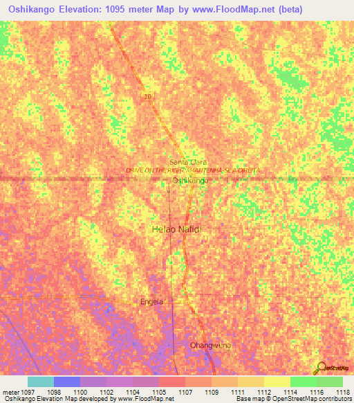 Oshikango,Namibia Elevation Map