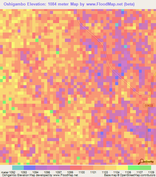 Oshigambo,Namibia Elevation Map
