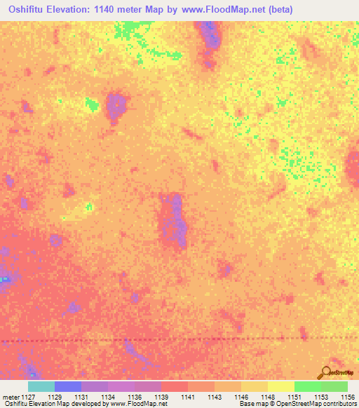 Oshifitu,Namibia Elevation Map
