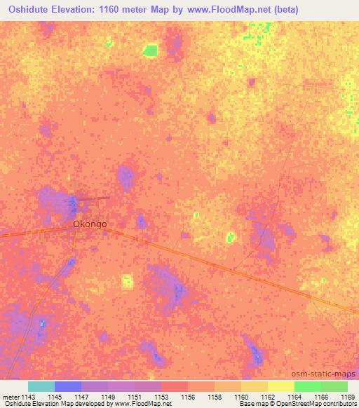 Oshidute,Namibia Elevation Map