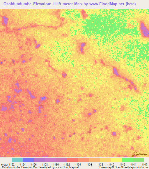 Oshidundumbe,Namibia Elevation Map