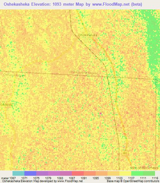 Oshekasheka,Namibia Elevation Map
