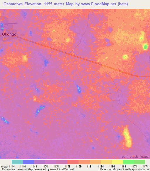 Oshatotwa,Namibia Elevation Map