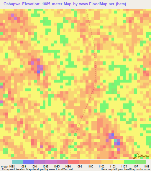 Oshapwa,Namibia Elevation Map