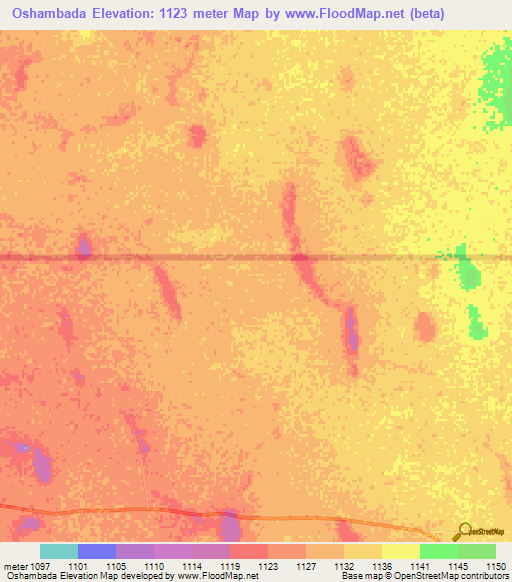 Oshambada,Namibia Elevation Map