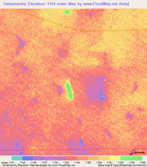 Oshamambu,Namibia Elevation Map