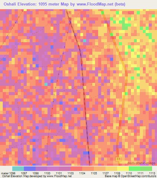 Oshali,Namibia Elevation Map