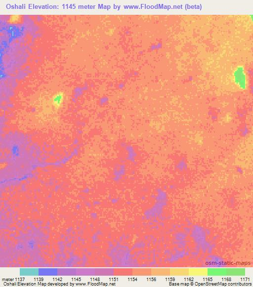 Oshali,Namibia Elevation Map