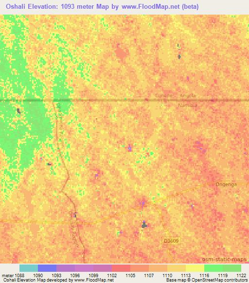 Oshali,Namibia Elevation Map