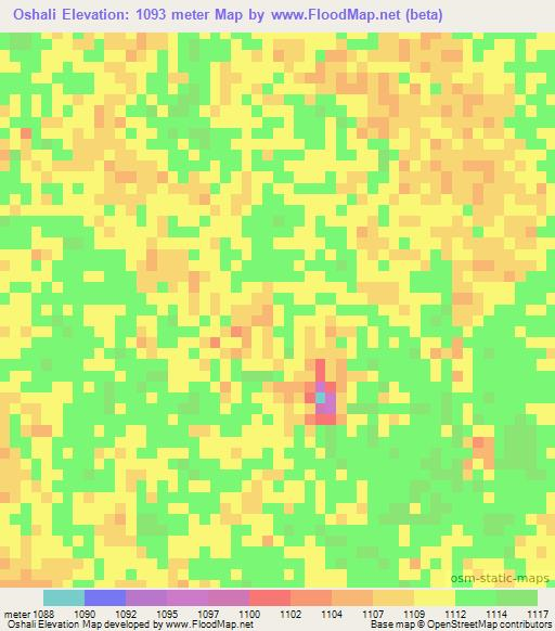 Oshali,Namibia Elevation Map