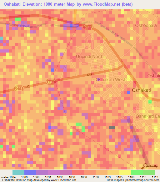 Oshakati,Namibia Elevation Map