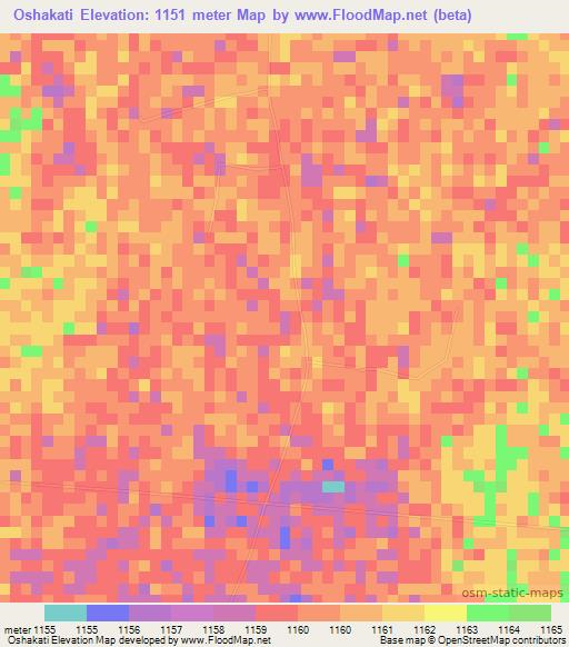 Oshakati,Namibia Elevation Map