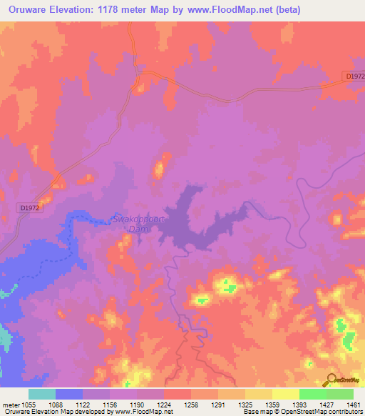 Oruware,Namibia Elevation Map