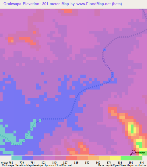 Orukwapa,Namibia Elevation Map