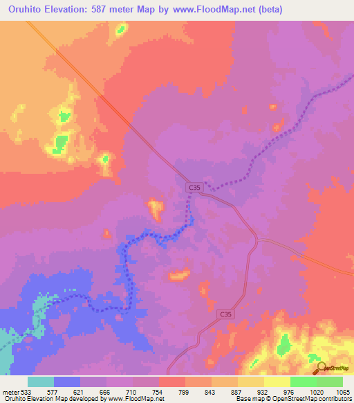 Oruhito,Namibia Elevation Map