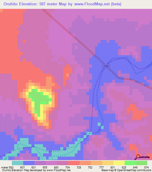 Oruhito,Namibia Elevation Map