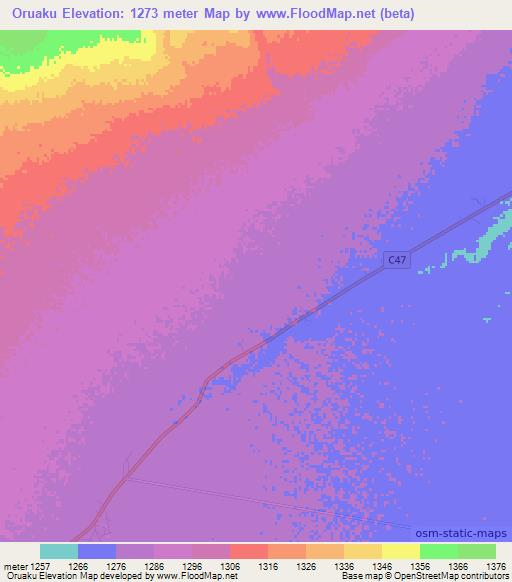 Oruaku,Namibia Elevation Map