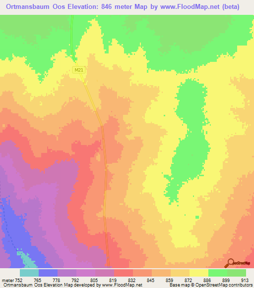 Ortmansbaum Oos,Namibia Elevation Map