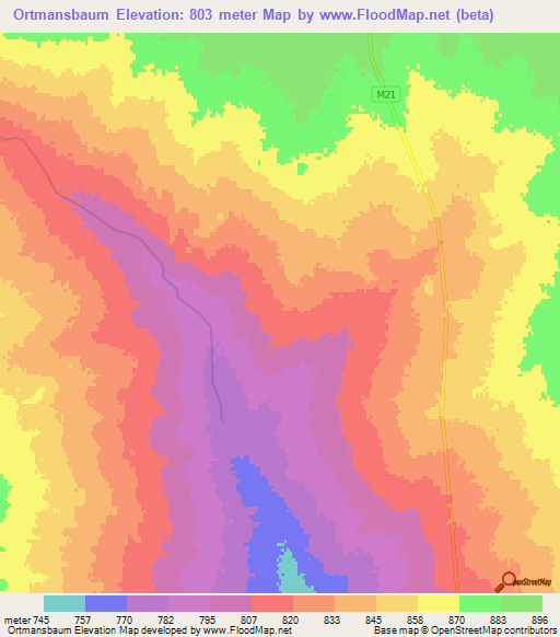 Ortmansbaum,Namibia Elevation Map