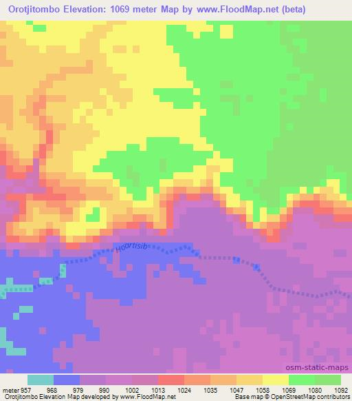Orotjitombo,Namibia Elevation Map