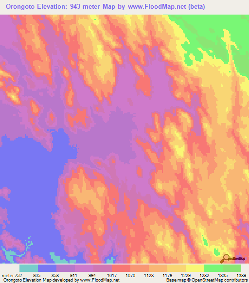 Orongoto,Namibia Elevation Map