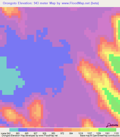 Orongoto,Namibia Elevation Map