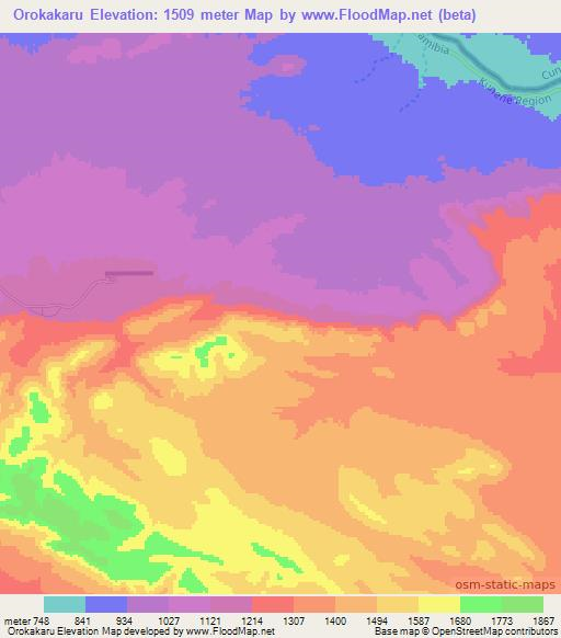 Orokakaru,Namibia Elevation Map