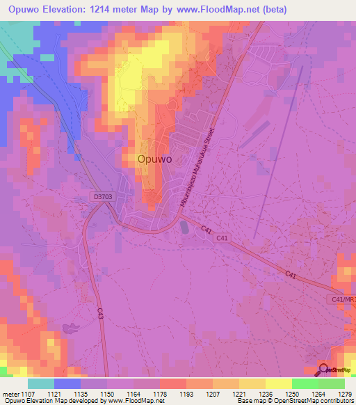Opuwo,Namibia Elevation Map