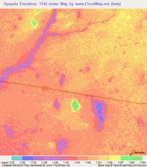 Opepela,Namibia Elevation Map