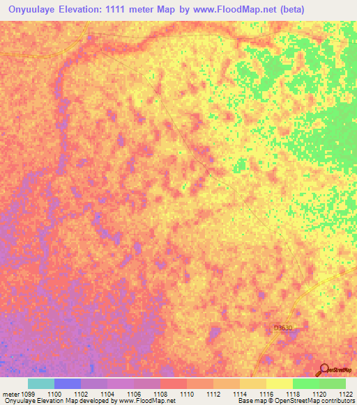 Onyuulaye,Namibia Elevation Map