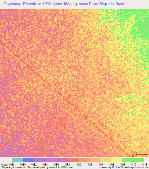Onyaanya,Namibia Elevation Map