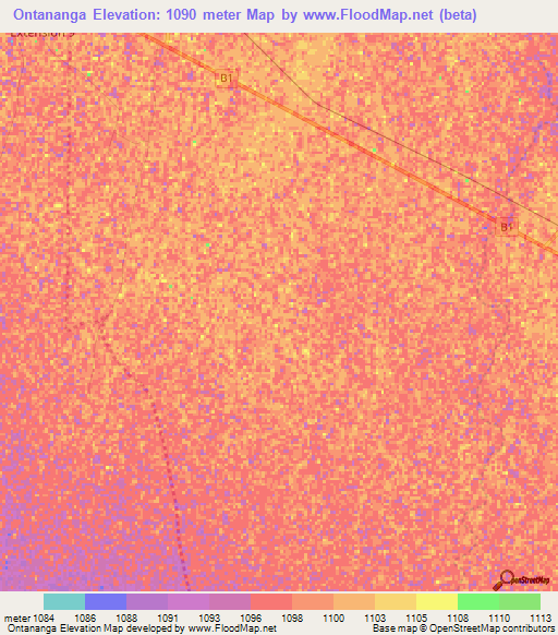 Ontananga,Namibia Elevation Map