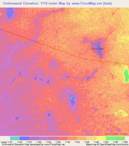Oniimwandi,Namibia Elevation Map