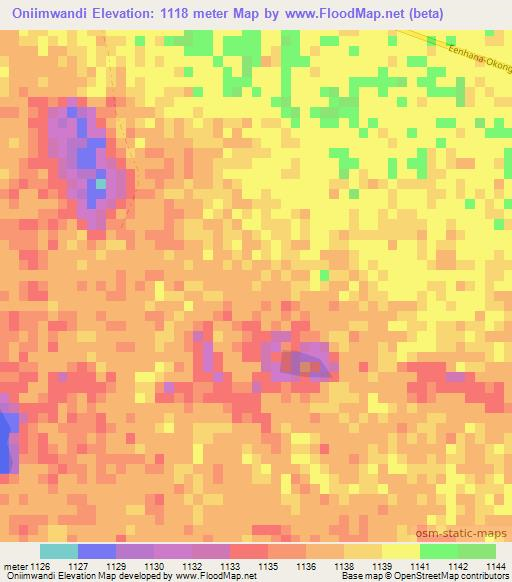 Oniimwandi,Namibia Elevation Map