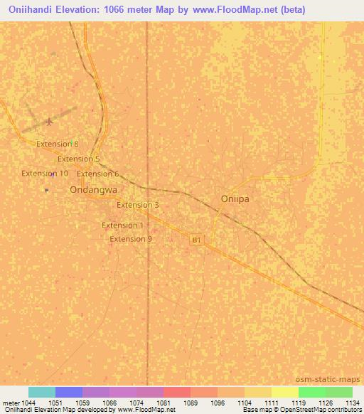 Oniihandi,Namibia Elevation Map