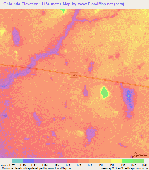 Onhunda,Namibia Elevation Map