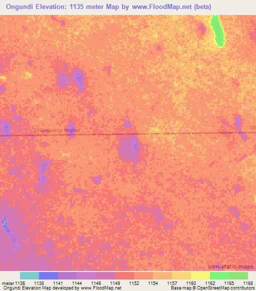 Ongundi,Namibia Elevation Map
