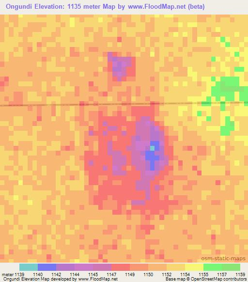 Ongundi,Namibia Elevation Map