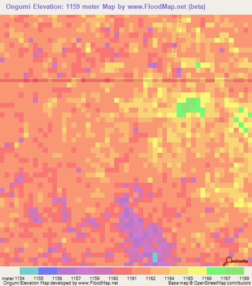 Ongumi,Namibia Elevation Map