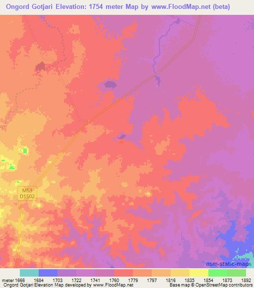 Ongord Gotjari,Namibia Elevation Map
