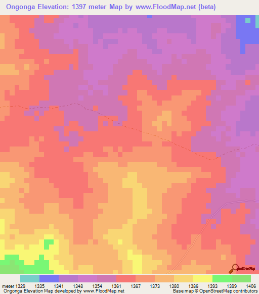 Ongonga,Namibia Elevation Map