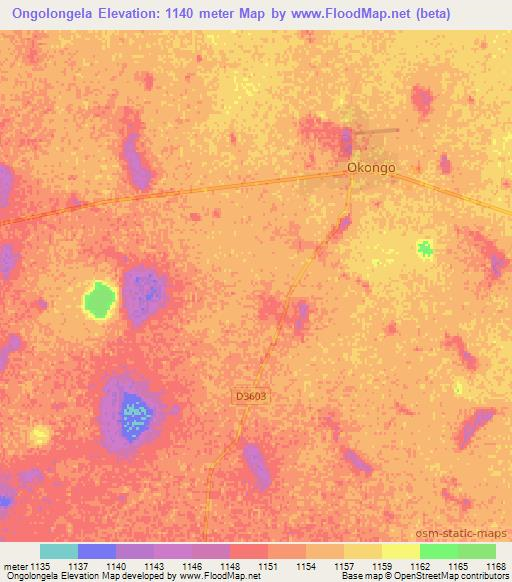 Ongolongela,Namibia Elevation Map