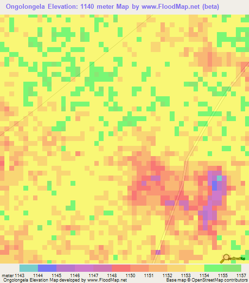 Ongolongela,Namibia Elevation Map
