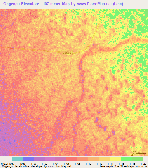 Ongenga,Namibia Elevation Map
